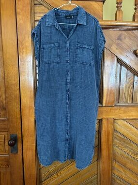 RD Style Navy Button-Front Midi Shirt Dress